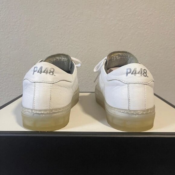 P448 John White Leather Low Top Casual Sneaker Women's 39 EU/9 US Made In Italy - Picture 6 of 11